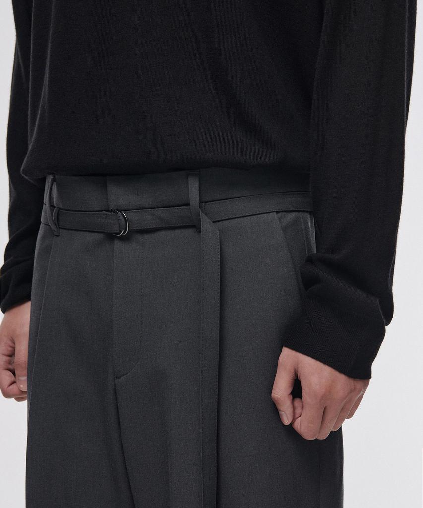 MUSINSA STANDARD Narrow Belt One-Pleat Wide Slacks [Gray]