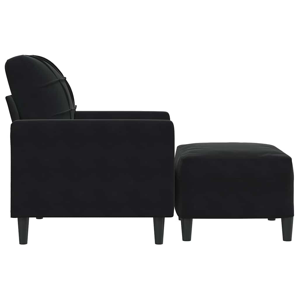 Vidaxl Fotel Z Podnóżkiem, Czarny, 60 Cm, Obity Aksamit