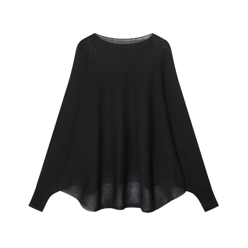 European and American style, new women's clothing, fashionable, versatile, cross-border comfortable black flat needle knitted sweater