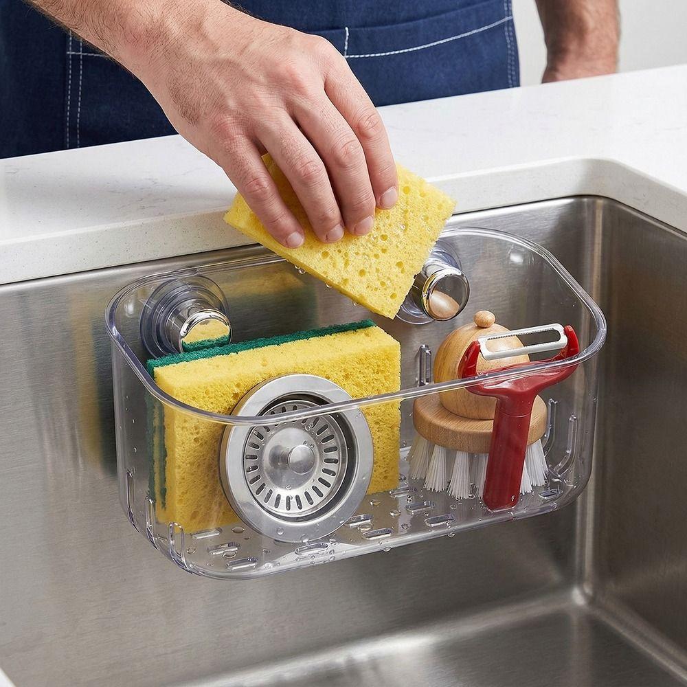 Detachable Sponge Drain Rack Hollowed Sink Sponge Stand Cleaning Supplies Storage