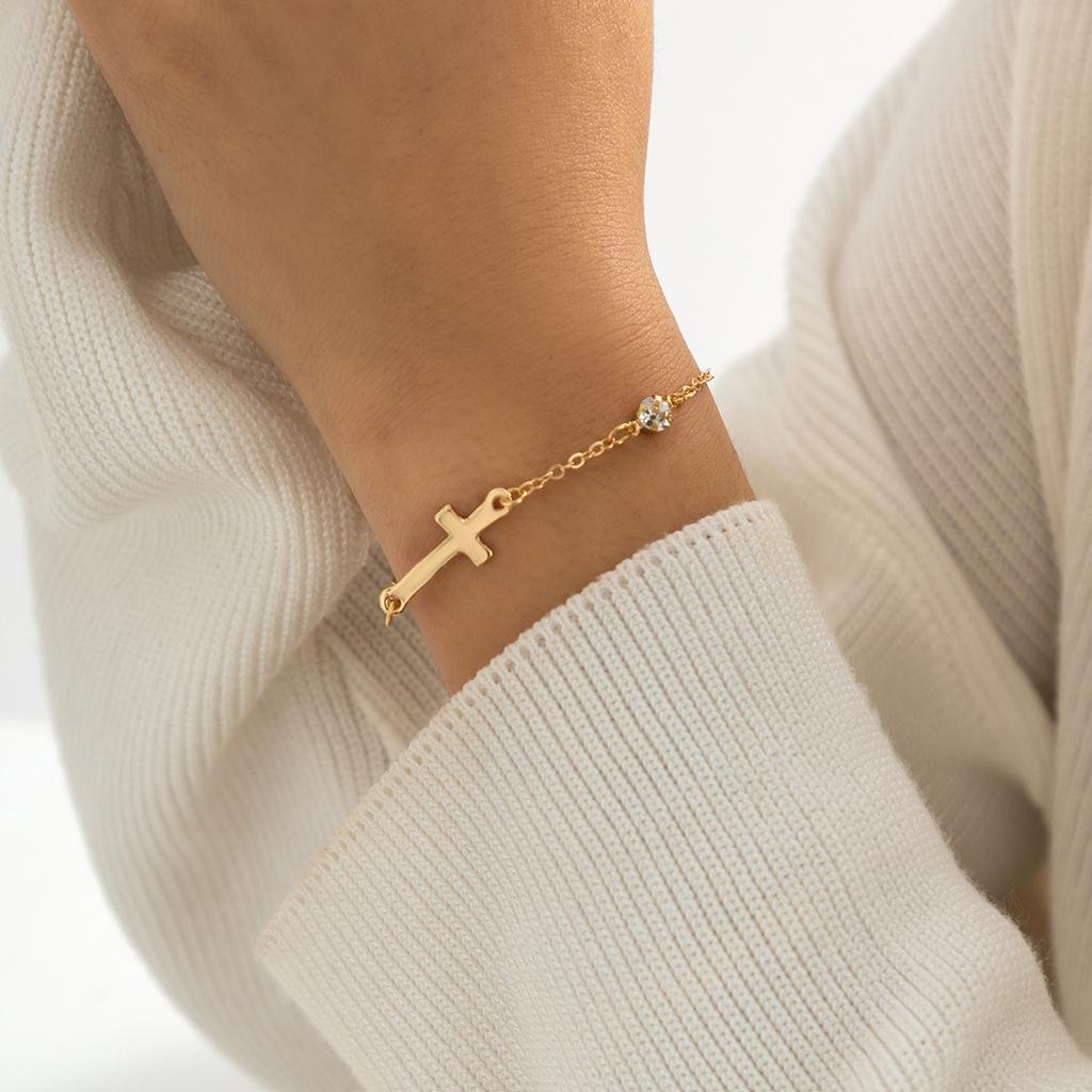 Универсальные геометрические цепочные украшения, простой однослойный браслет-микс из искусственного жемчуга с крестом для женщин