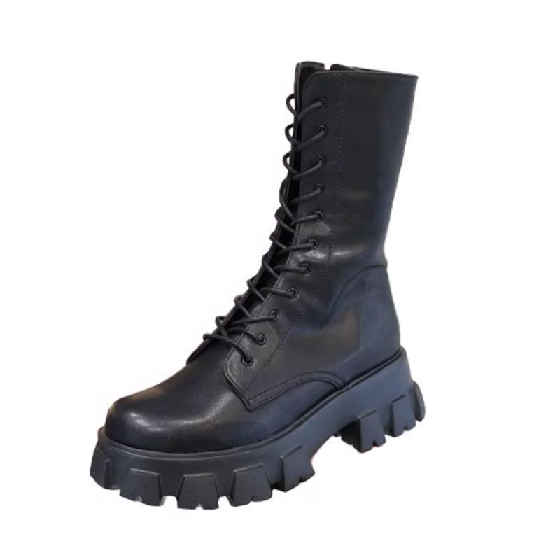 Мода Новые женские сапоги средней длины на платформе 2025 зимняя мода ботильоны на шнуровке плоские спортивные каблуки челси снежные ботинки женская обувь