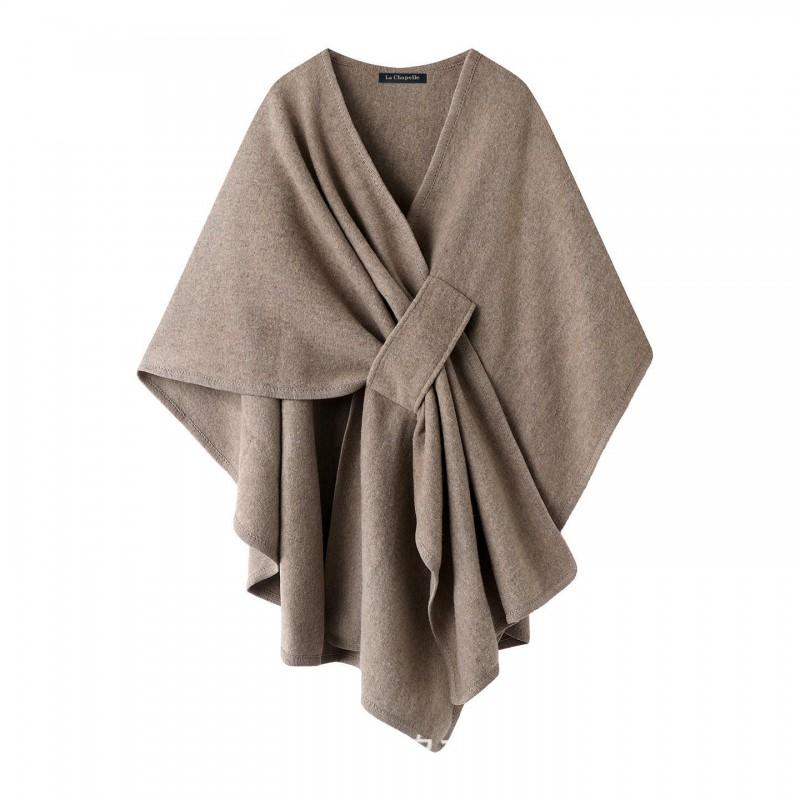 Элегантный женский oversized кейп-шаль Зимний легкий накидной плащ Однотонный Стильный драпированный верхний одежда