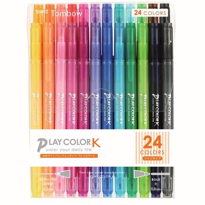 Tombow Play Color K Маркер 24 Цвета Толстый Наконечник Extra Милые Водные Маркеры, (Двойной тип и тонкий) (Полные цвета) GCF-012