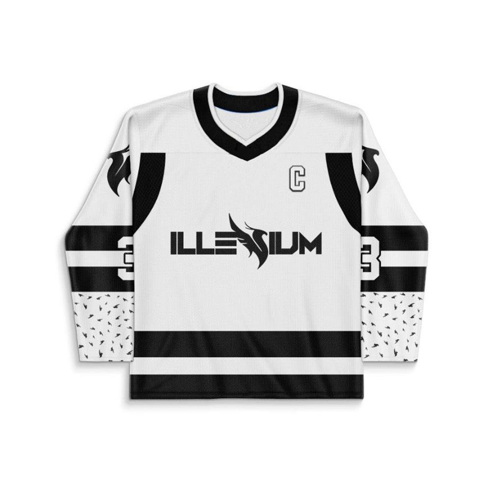 Illenium White Black Clean Logo Rave Hockey Jersey Long Sleeve V-neck T-shirt Unisex Streetwear Graphic Full Print Tshirts