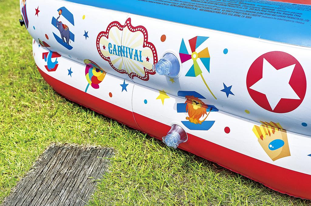 Бассейн-палатка JILONG Circus, 223 x 208 x 38 см (раздутый размер), с большим воздушным клапаном и сливной пробкой, JL-685009, Белый/Синий/Красный