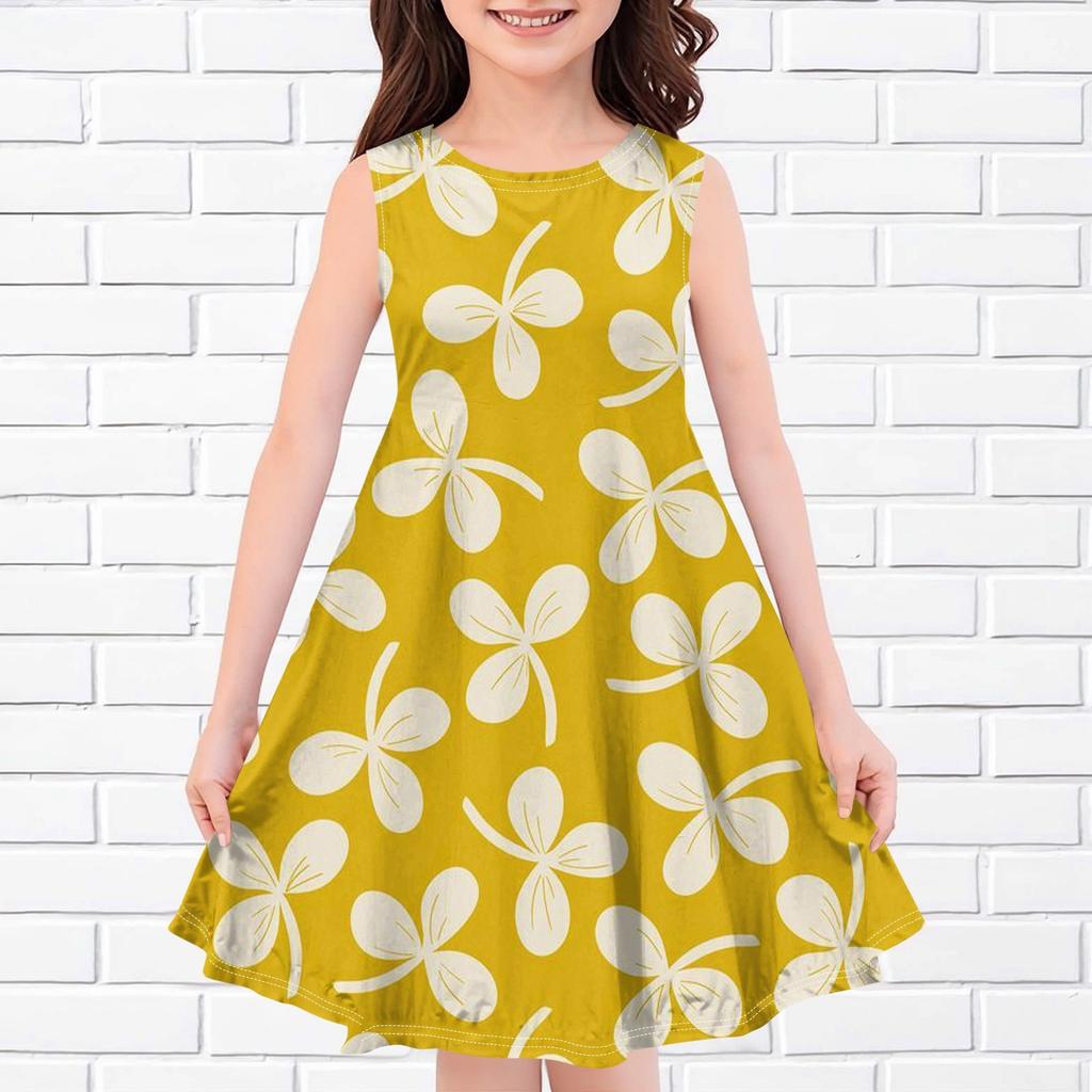 Детское летнее повседневное модное платье без рукавов с круглым вырезом и принтом