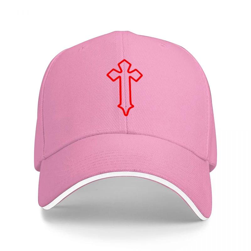 Red Cross Embroidered Black Baseball Cap with White Trim Religious Symbol Design Fashionable Streetwear Hat for Unisex and Women