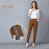 Women Pants Elastic High Waist Solid Color Slim Fit Trousers with Pockets Casual Commuting Style Office Lady Pants