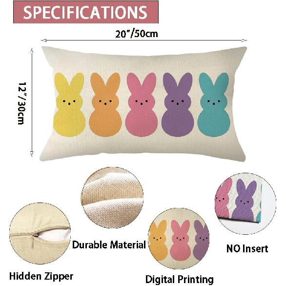 Ogiselestyle Easter Bunny Peeps Lumbar Throw Pillow Cover, 12 x 20 Inch Spring Bunny Rabbit Cushion Case Decoration for Sofa Couch