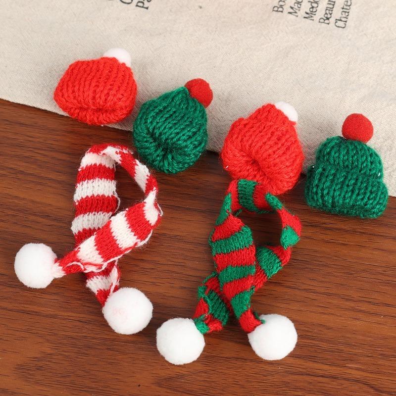 Mini Santa Hat Knitting Cap Scarf Set Christmas Wine Bottle Cover Topper Doll Clothes Craft DIY Xmas Bottles Holder Table Decor