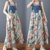 DIMANAF 2025 New Summer Women Plus Size Loose Vintage Printing Dress Basic Denim Spliced Sundress Casual Long Dress