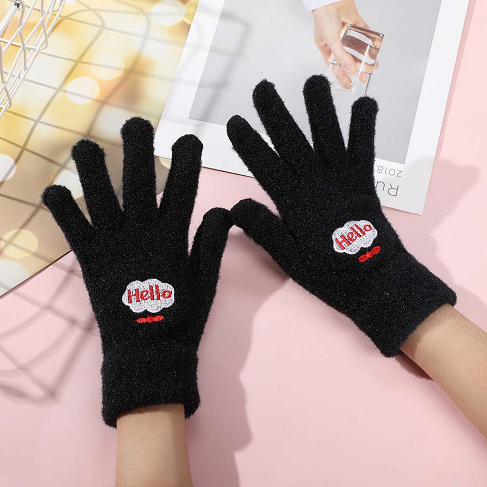 Cycling Student Plush Men Women Gloves Knitted Gloves Full Finger Warm Mittens