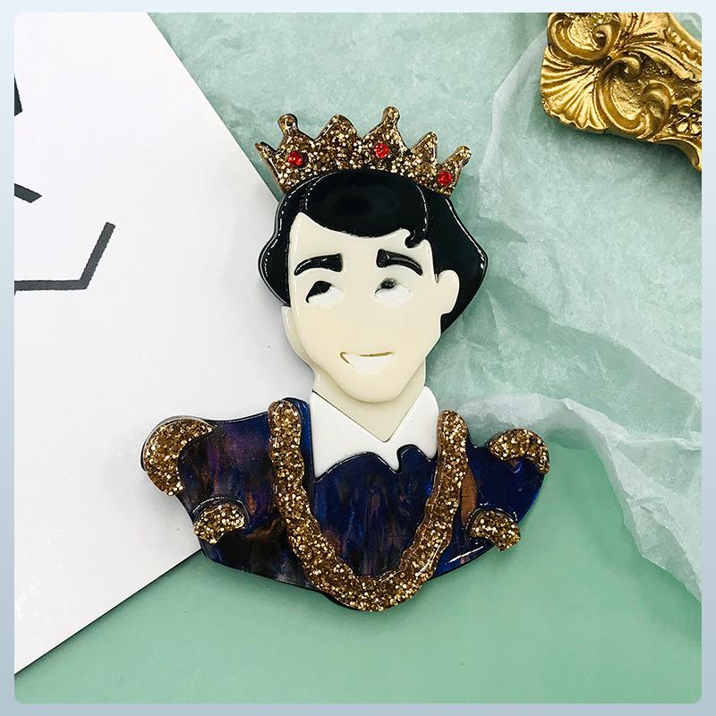 Blucome Creative Acrylic Cartoon Prince Brooch for Women Men Suit Bag Hijab Pins New Year Gift