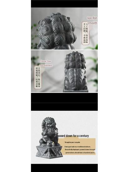 Bluestone Lion Pair: Hand-Carved Stone Ornaments for Home, Doorway, Courtyard, or Tombstone.