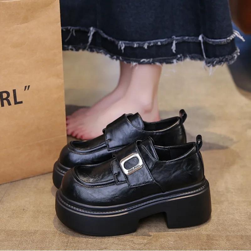 Spring Autumn Platform Loafers Women Designer Soft-soled Casual Leather Women's Shoes Fashion British Style Pumps Shoes Ladies