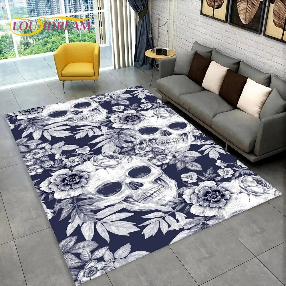 3D Creative Gothic Horror Skull Modern Area Rug,Carpet Rug for Living Room Bedroom Sofa Doormat Decor,Kitchen Non-slip Floor Mat