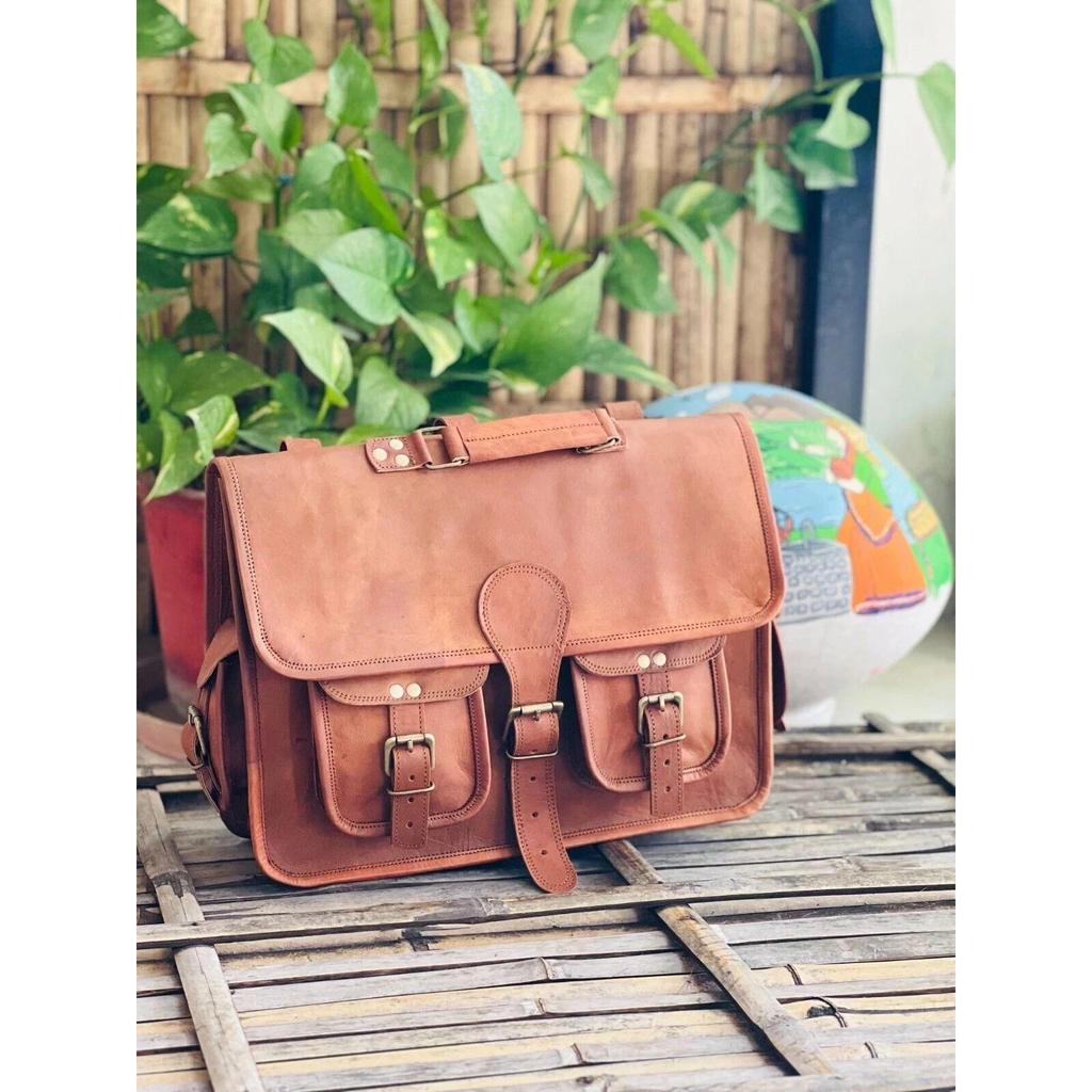 Роскошная кожаная винтажная сумка-мессенджер для ноутбука ручной работы