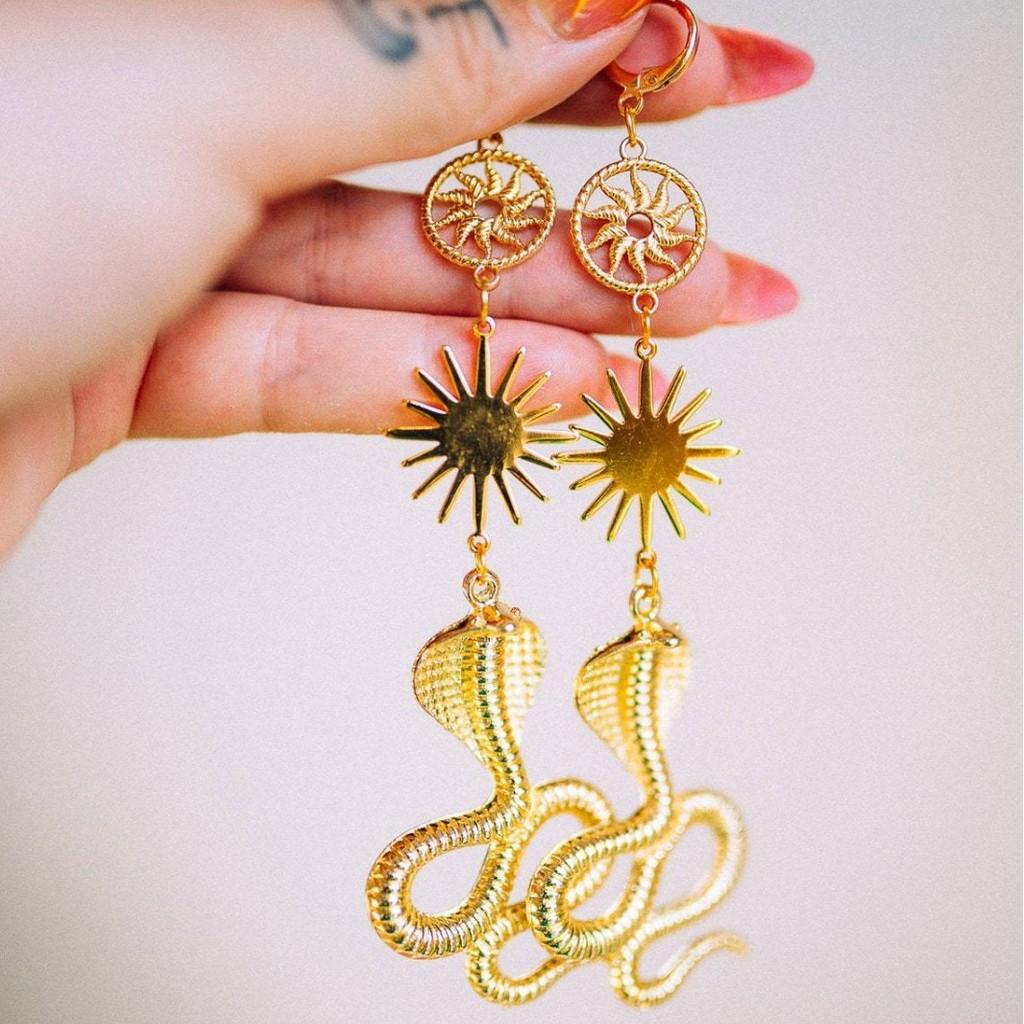 Bohemian Snake Sun Animal Dangle Earrings Handmade Jewelry For Women Summer
