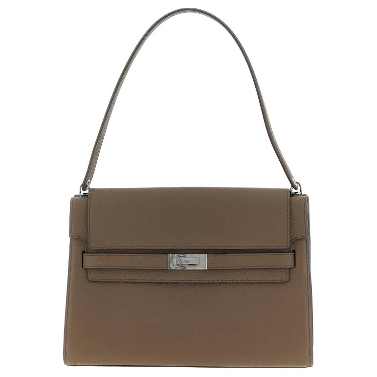 Tory Burch Lee Radziwill Silver Metallic Lock Closure Leather Shoulder Bag Large Women Shoulder Bag Mushroom-Gray 169241-250