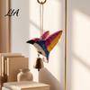 Indoor Window Hanging Decor Hand Carved Wooden Bird Wind Chime, Rustic Bell Symbolic Hummingbird Birthday Gift with Rope, Wood Pendant for Garden Home