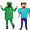 Halloween Blue & Green Minecraft Steve Costume for Kids, Stage Game Performance Outfit
