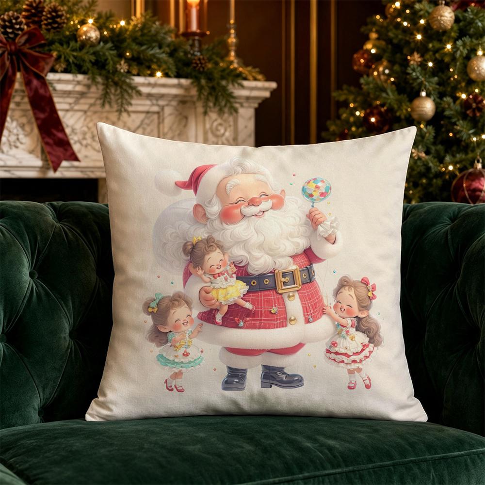 Christmas Cute Santa Pillow Covers Pattern Cushion Cover Suitable for Sofa Bedroom Car Pillow Cover
