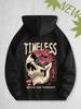 Vintage Skull Rose Graphic Men Hip Hop Sports Hoodie Timeless Slogan Back Print Loose Street Sweatshirt