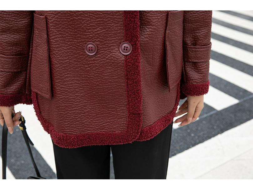 Двусторонняя куртка из ПУ кожи с меховой подкладкой и карманами - Женская модная повседневная верхняя одежда