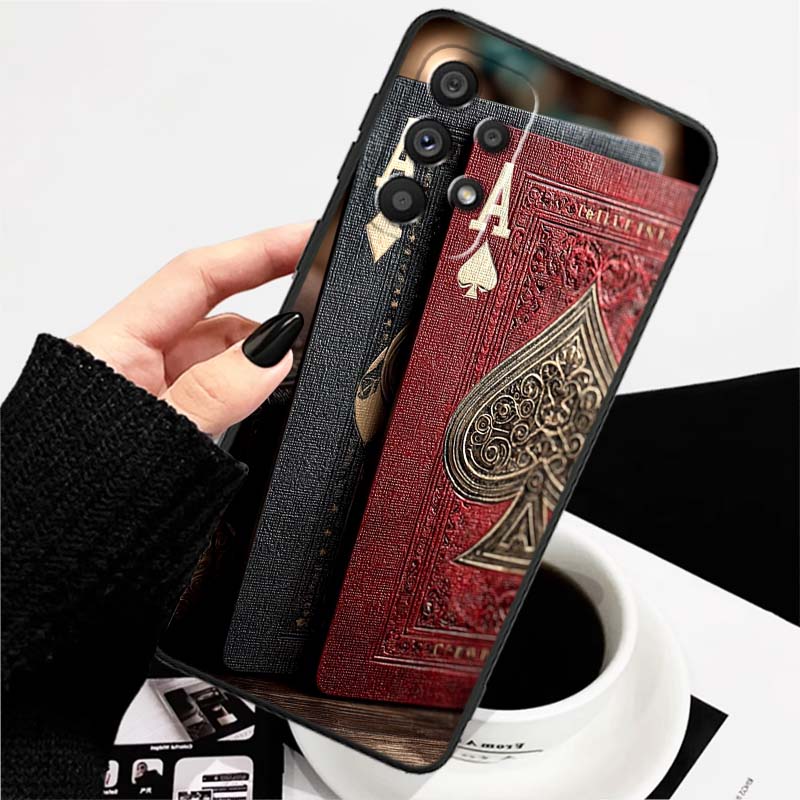 Креативные узоры игральных карт Для Samsung A73 A72 A71 A55 A54 A53 A52 A51 A13 A22 A16 A15 A12 A14 A26 A07 5G Черный чехол для телефона