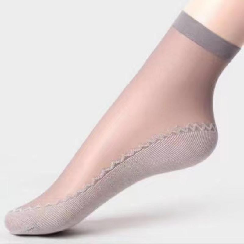 Translucent Ultra-Thin Nylon Short Socks Women's Anti-Slip Bottom Ankle Socks Summer Breathable Lightweight Socks Sets