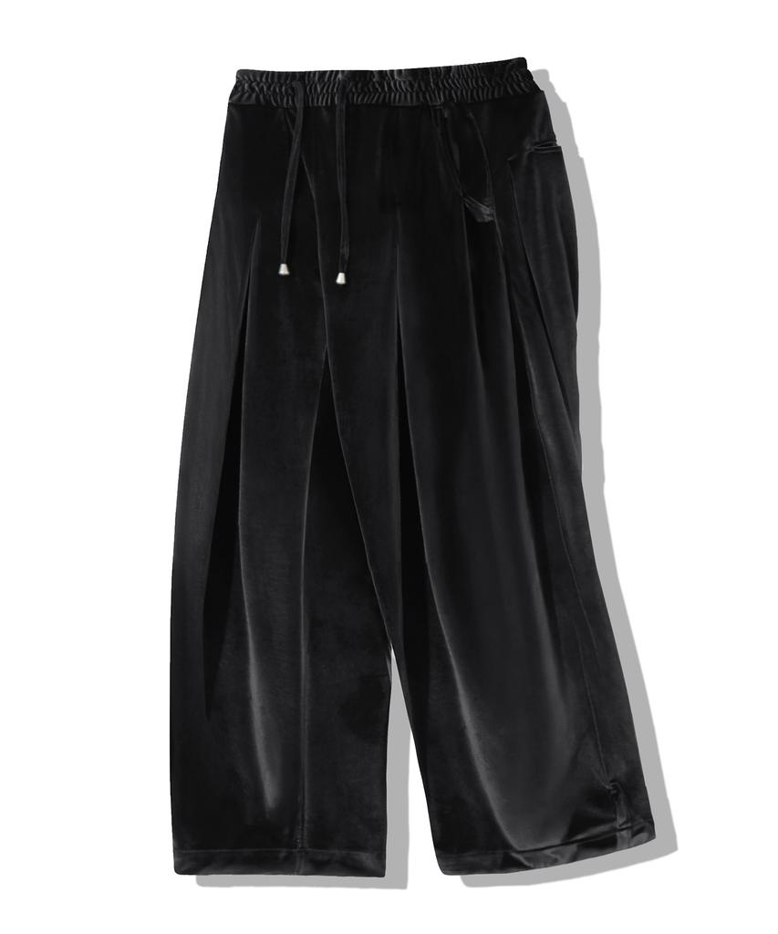 TRILLION Velvet Inverted Tuck Wide Pants [Black]