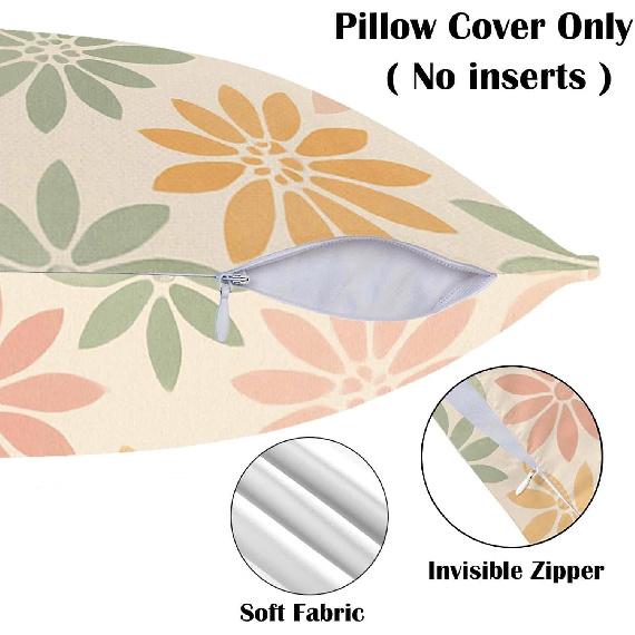 Pastel Daisy Throw Pillow Covers 18x18 Set of 2 | Decorative Cushion Cases for Couch Sofa Bed | Floral Pillowcases Decor for Living Room | Hidden