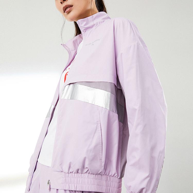 Anta Куртка Training Series с длинным рукавом и принтом букв, застежкой-молнией и воротником-стойкой, женские куртки розового цвета 162217608-2