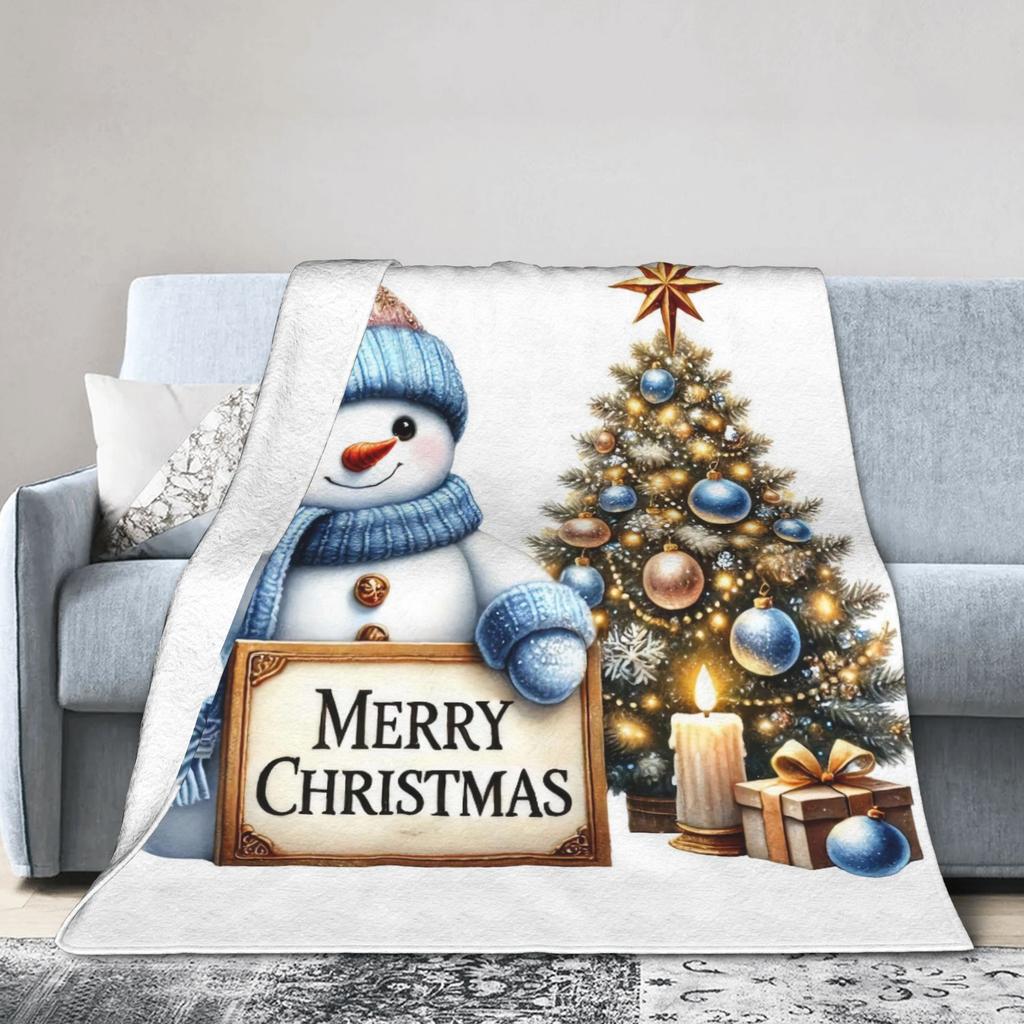 Christmas Snowman Plush Blanket Children Flannel Throw Blanket For Home Decor Warm Custom Quality Bedspread Gift