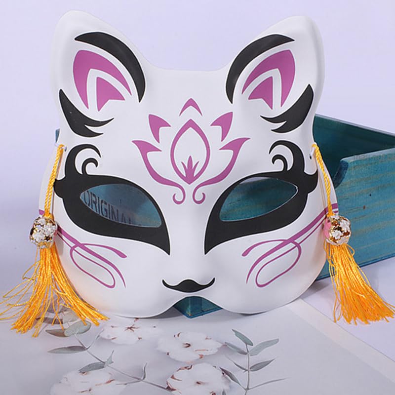 Fox mask bells tassels half Japanese style cosplay accessory stylish cute fireworks festival summer theater school disguise items Halloween tools set)