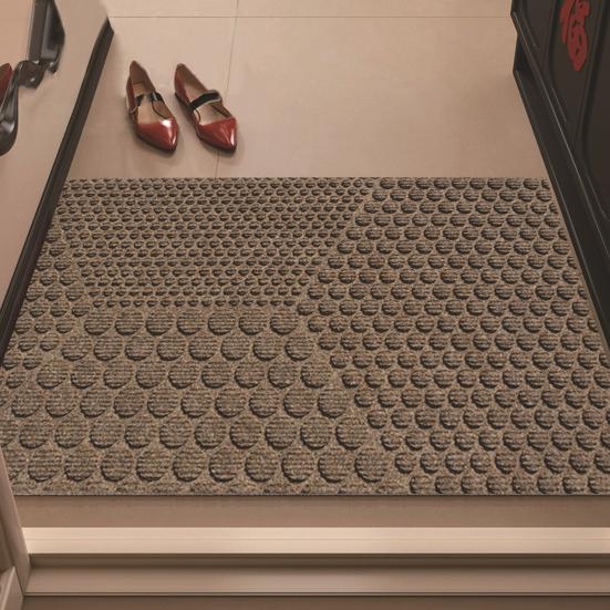 Door Mat Removes Dirt Recycled Anti-Slip Base Cuttable Geometric Pattern Indoor/Outdoor Use Entrance Rug for Kitchen Garage