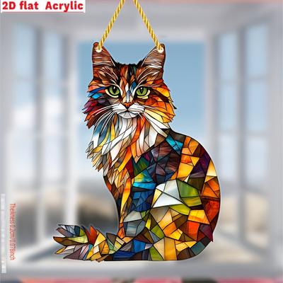 Прочный кулон с рисунком кошки Безопасное акриловое украшение для окна Цветное витражное искусство с кошками Декор для любителей кошек Акриловое окно, Прочная акриловая табличка