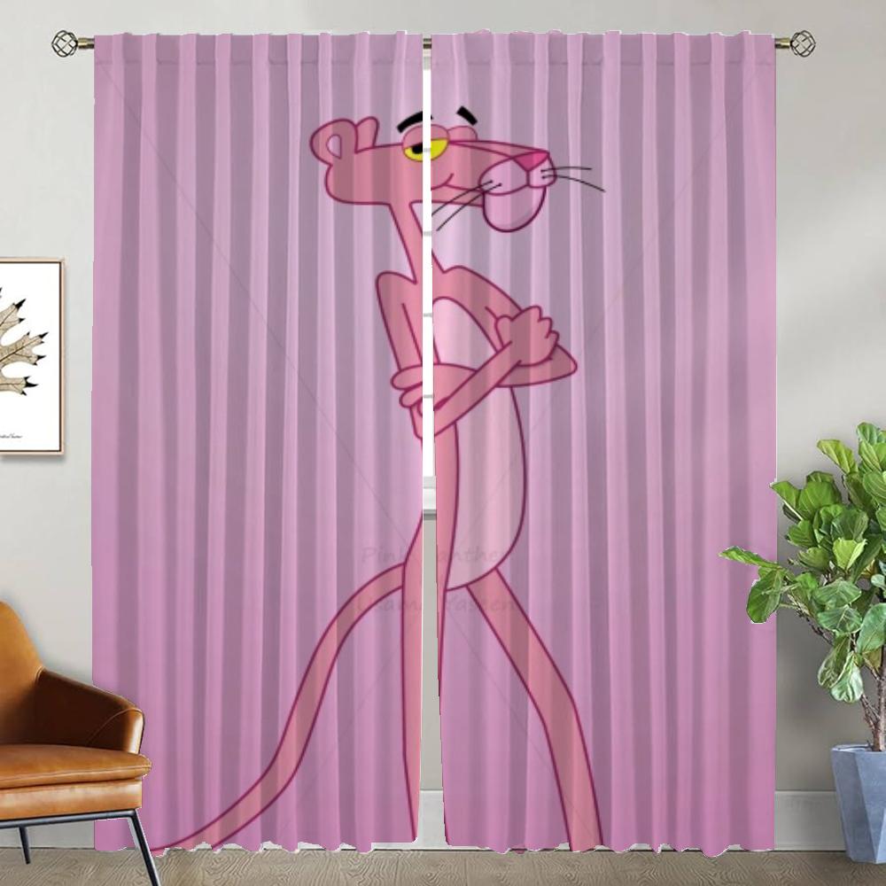 Кухонные шторы для гостиной Шторы Розовая пантера Домашний интерьер Шторы 2 шт Разделение Хэллоуин Украшения Оттенки