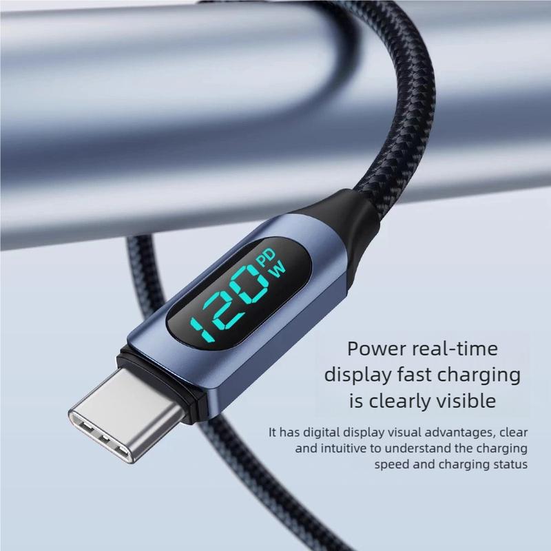 120 Вт USB A на Type C Светодиодный Цифровой Дисплей Быстрая Зарядка Кабель для Данных Нейлоновая Оплетка USB Шнур для Зарядки Type C на Type C PD 6A USB Кабель