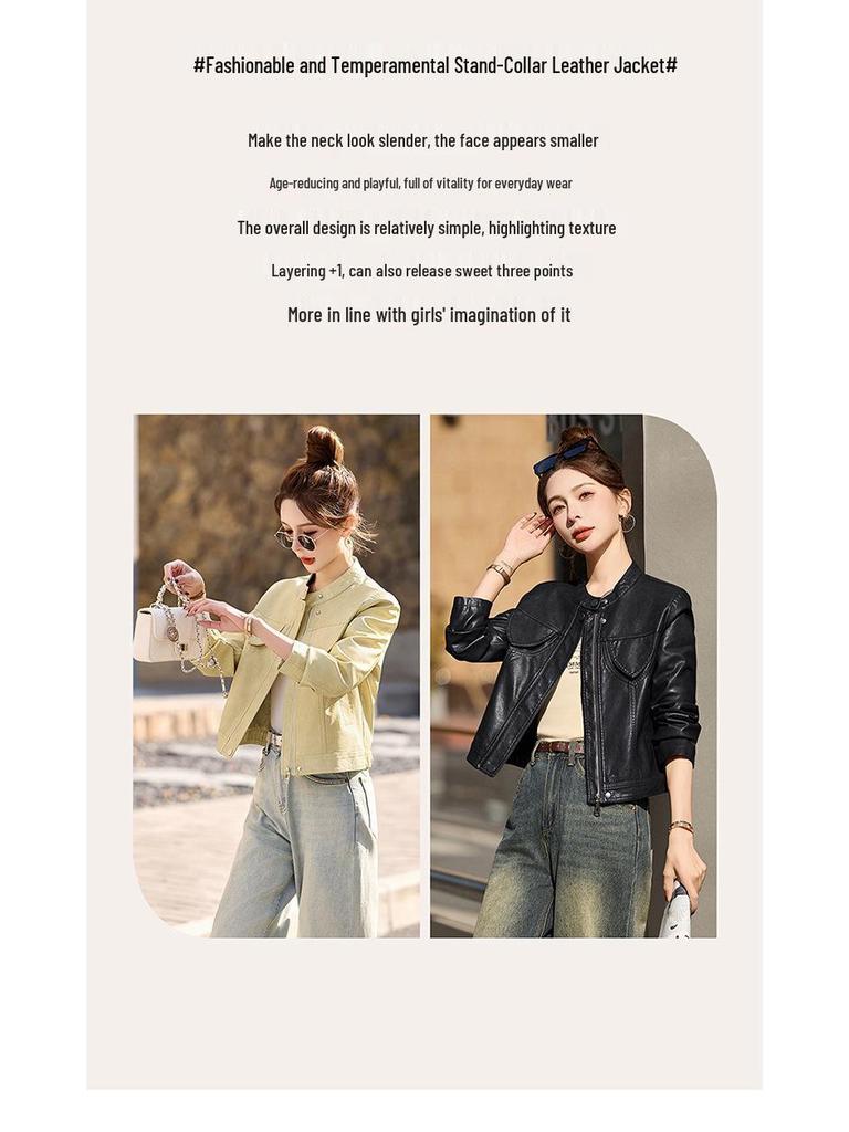 Женская бейсбольная куртка из натуральной кожи - Весна/Осень 2025, Овчина Хайнинг, Маленький размер, Короткое пальто.