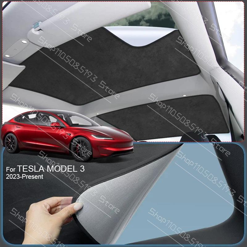 For TESLA MODEL 3 2023-Present Car Suede Fabric Electrostatic Adsorption Sunroof Sunshade Auto Anti-uv Heat Insulation Skylight