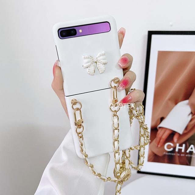 Модные чехлы на плечевой ремень с узлом и бантом для Samsung Galaxy Z Flip 1 2 Zflip2 1 5g, жесткий чехол через плечо с ремешком из ПК