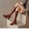 Women's Knee-high Boots Luxury Pointe Toe Leather Boots Thick Heel High Heel Boot Knight Booties Women Winter Long Boots