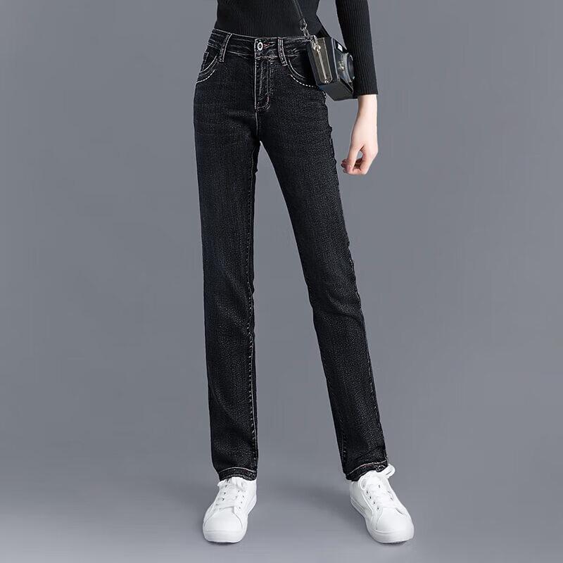 Женские джинсы прямого кроя с высокой посадкой и флисовой подкладкой Si Baishe