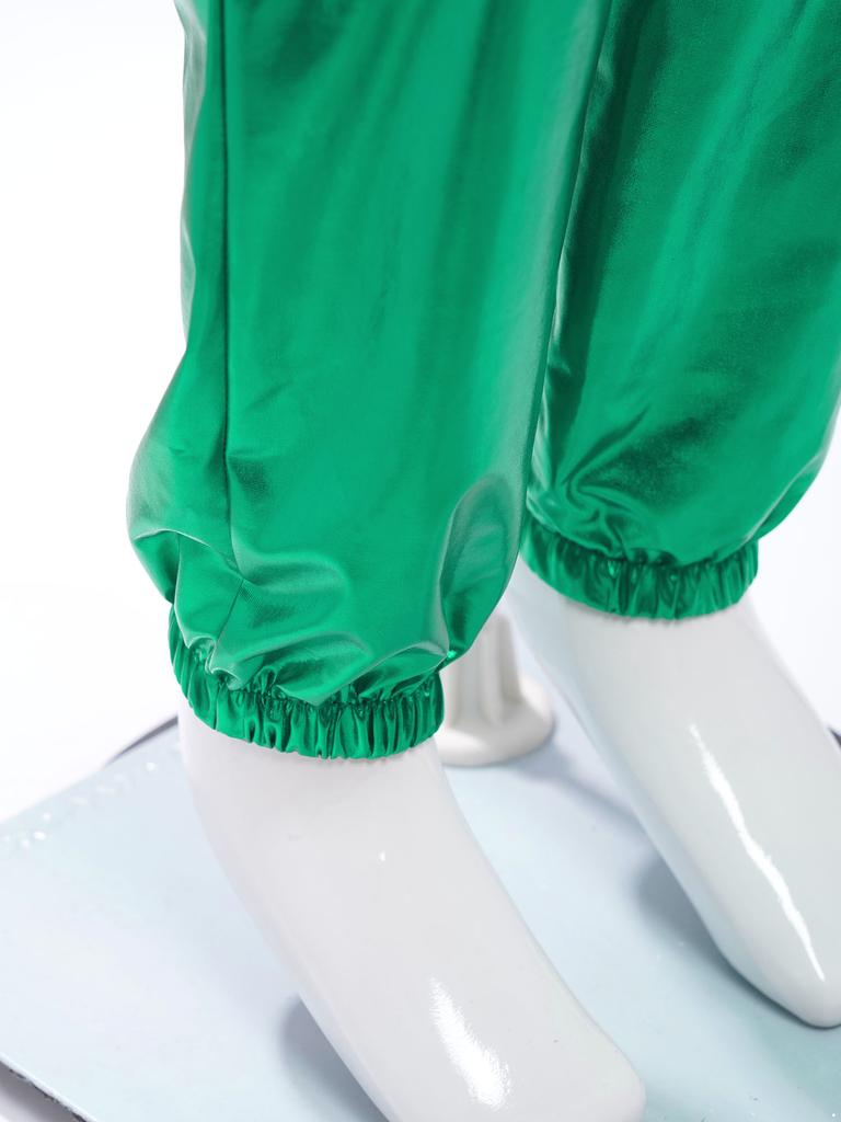 Unisex Kids Metallic Shiny Pants Elastic Waistband Design Hip Hop Jazz Dance Trousers