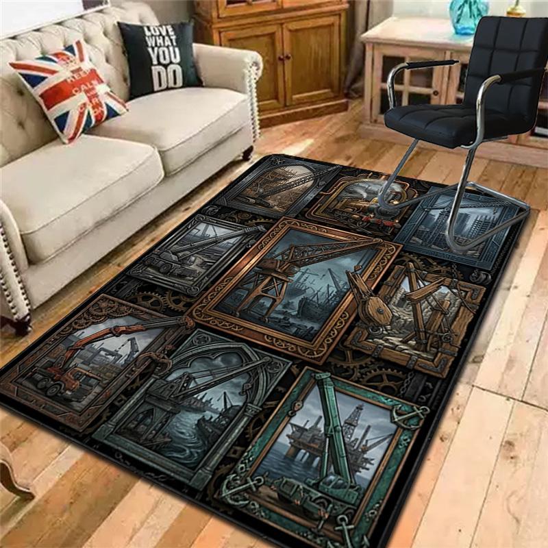 Industrial Machinery Dreams Pattern Rug Floor Mat for Living Room or Bedroom Soft and Comfortable Carpet a Gift for Birthday and Holiday.