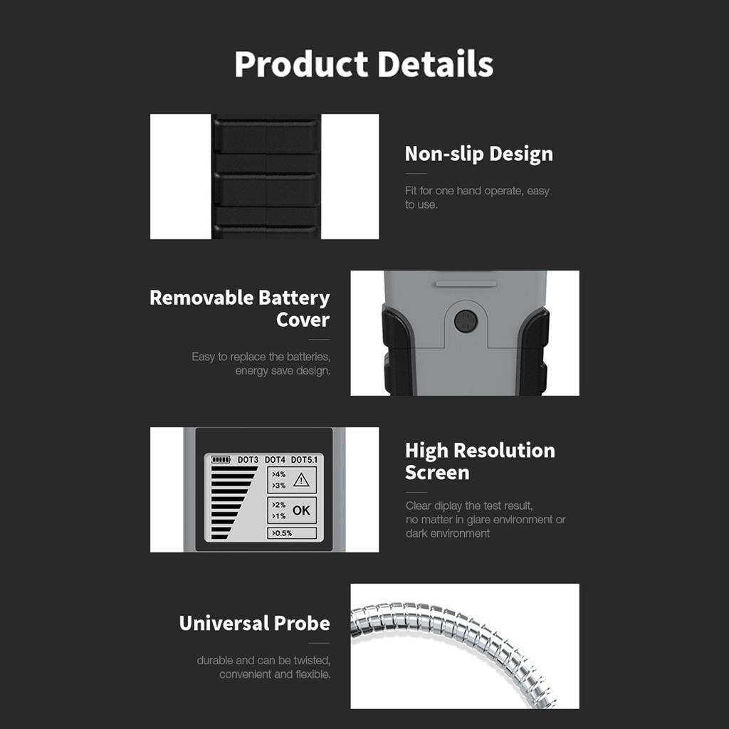 Automotive Brake Fluid Tester Oil Moisture Water Detection with  LCD Display for Vehicle DOT3 DOT4