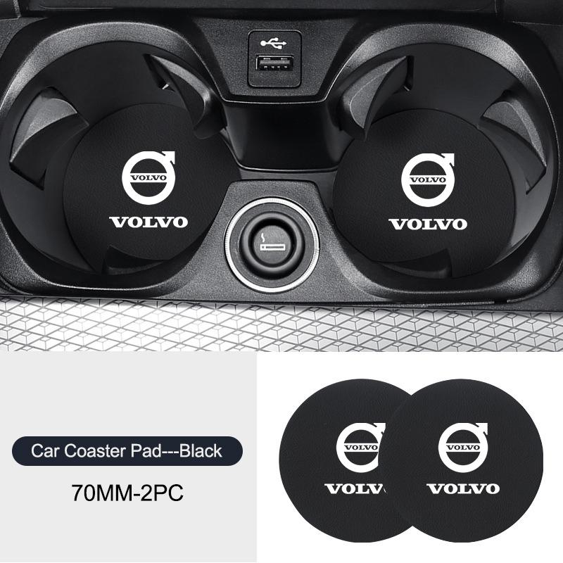 2pcs Car Leather Auto Water Cup Slot Non-Slip Mat Accessories For Volvo EX90 V60 V40 XC90 S60 XC60 V50 V70 S90 XC40 S80 V90 EX30