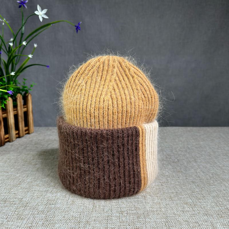 Зимняя шапка из меха ангорского кролика 2024 года, высококачественные женские вязаные шапки, корейские роскошные женские мягкие теплые шапки-бини Skullies